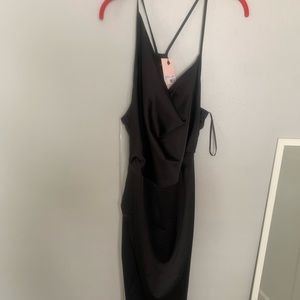 BLACK asymmetrical satin midi dress from Missguided size 12